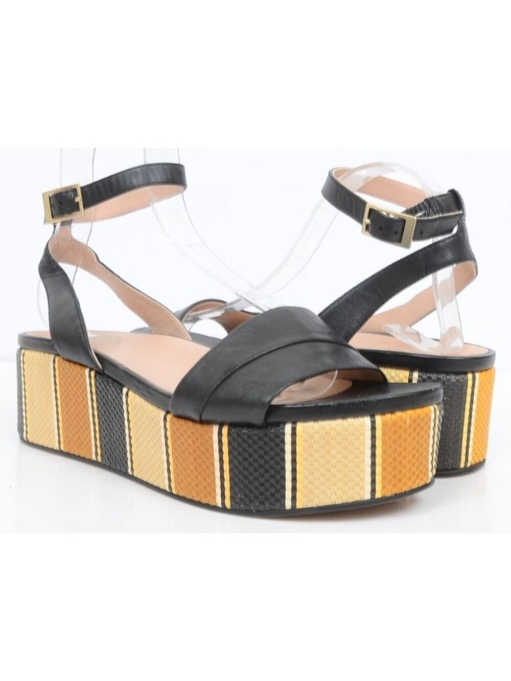 27 Edit Jamari Women's 10 Stripe Leather Platform Sandal Anklet Flatform Wedge